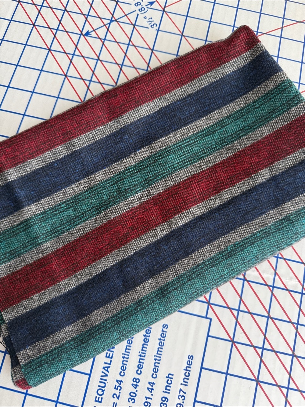 Vintage 1960s Wool Blend Fabric 2/3 Yard x 60” Woven Stripe Navy Red Green